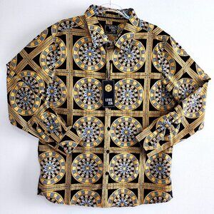 Level Ten Button Up Shirt Mens L Black Yellow Baroque NWT